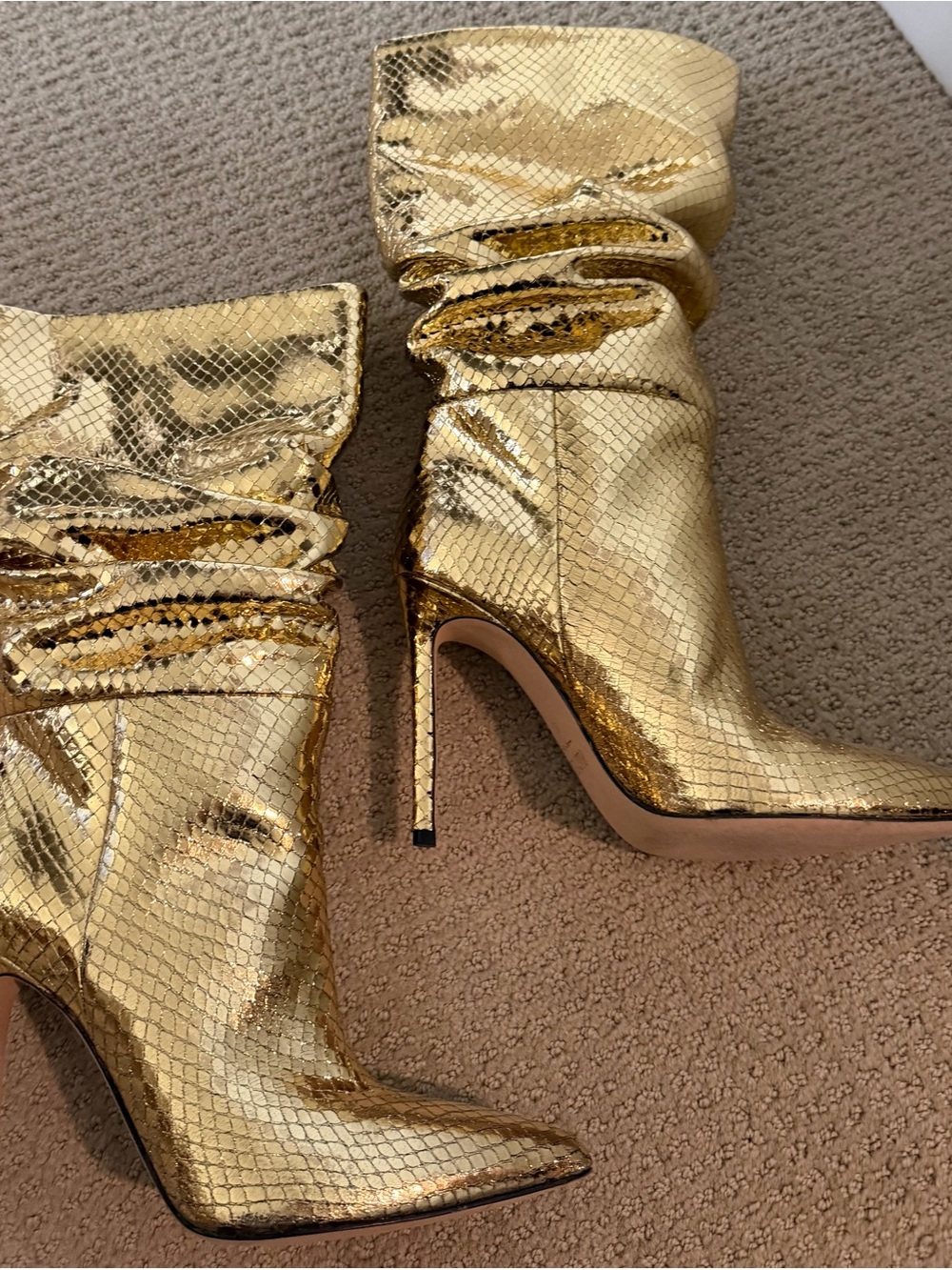 Paris Texas Gold Metallic Pointed Stiletto Mid-Calf Boots